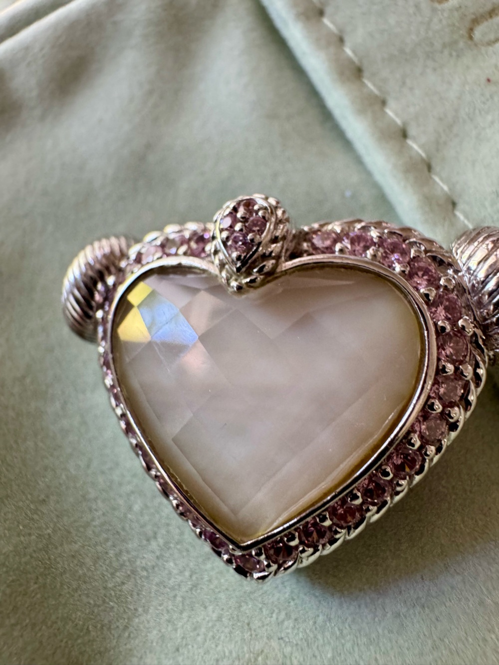 Judith Ripka Silver Heart Brooch with Pink Stones and Mother-of-Pearl - Picture 5 of 6
